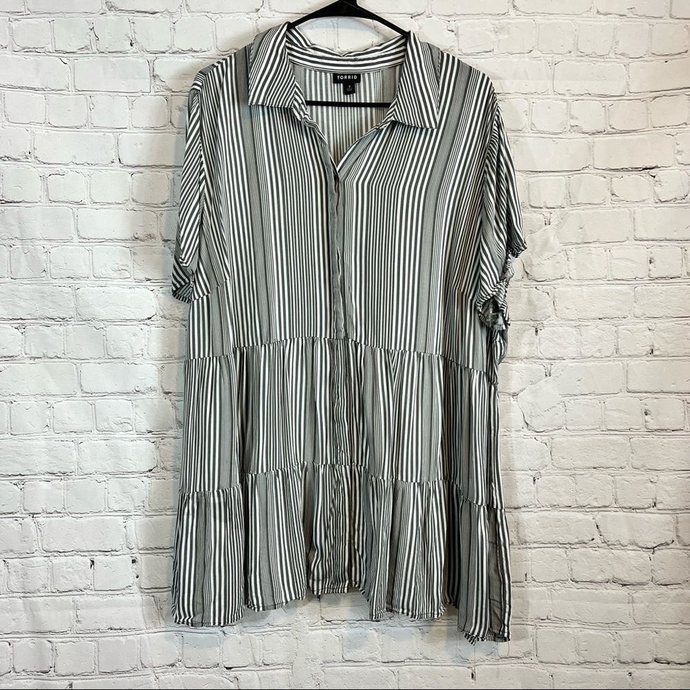 Torrid Grey Stripe Twill Button Front Shirred Bab… - image 2